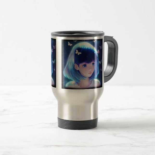 Butterfly Anime Girl Travel/Commuter Mug, 15 oz  Travel Mug (Front Right)