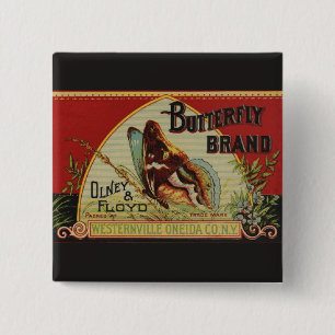 Butterfly Antique Advertising Label 15 Cm Square Badge