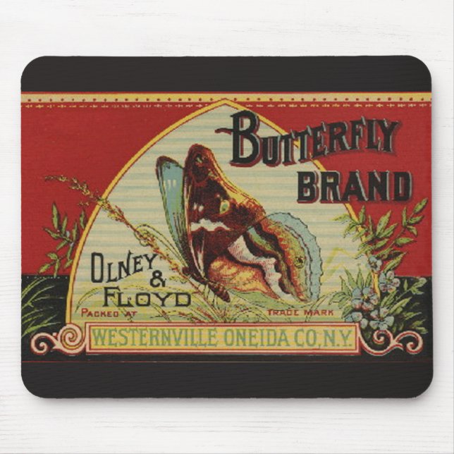 Butterfly Antique Advertising Label Mouse Mat (Front)