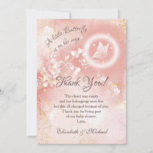 Butterfly Apricot Watercolor Baby Shower Thank You Invitation