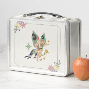 Butterfly Art, Beige Floral Graphic Design Metal Lunch Box