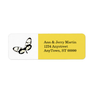 butterfly art bright yellow address label modern
