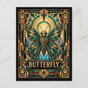 Butterfly, Art Deco Wildlife Postcard