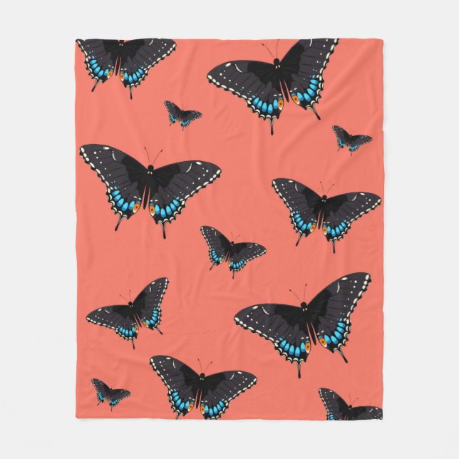 Butterfly Art Monarch Prints Pink Butterfly Transp Fleece Blanket (Front)