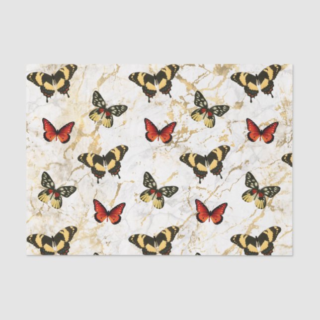 Butterfly Art on White & Gold Marble, Decoupage Tissue Paper (Front)