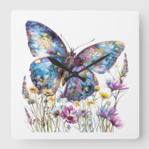 Butterfly Art Square Wall Clock