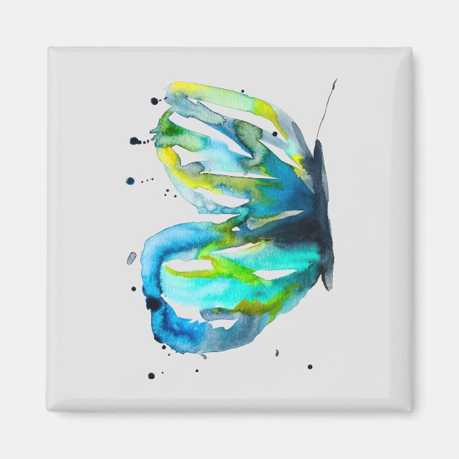 Butterfly art watercolor blue magnet (Front)