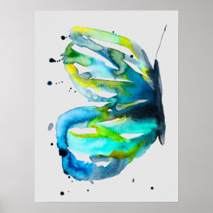 Butterfly art watercolor blue poster