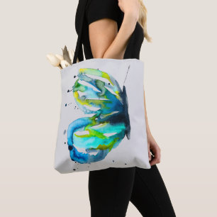 Butterfly art watercolor blue tote bag