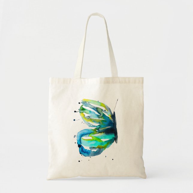 Butterfly art watercolor blue tote bag (Front)