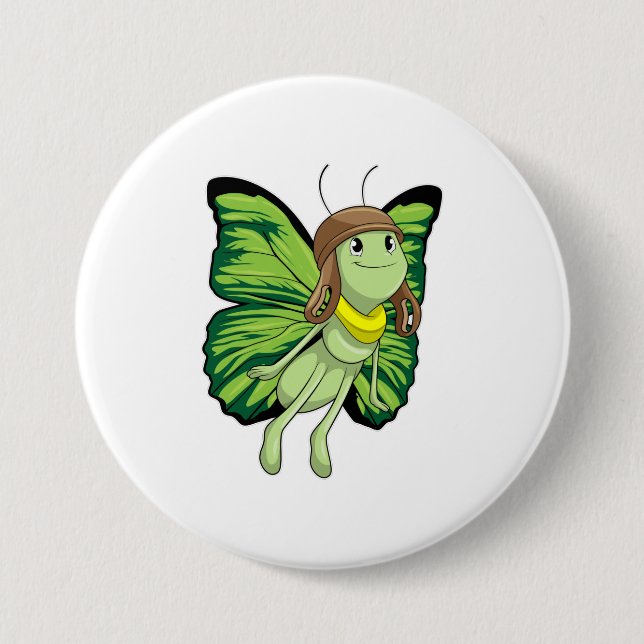 Butterfly as Pilot with Pilot hat 7.5 Cm Round Badge (Front)