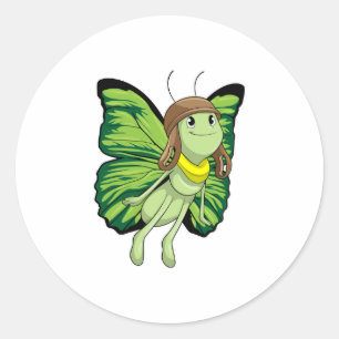 Butterfly as Pilot with Pilot hat Classic Round Sticker