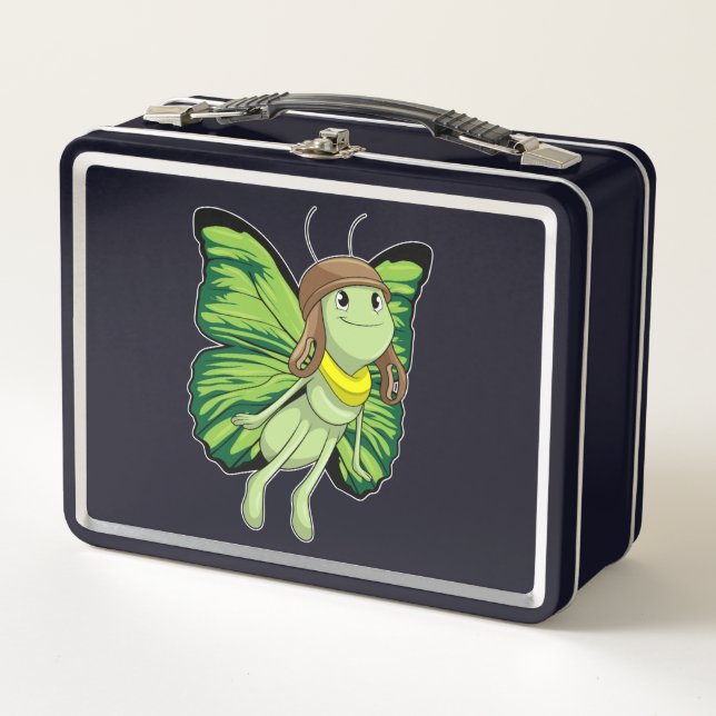 Butterfly as Pilot with Pilot hat Metal Lunch Box (Front)