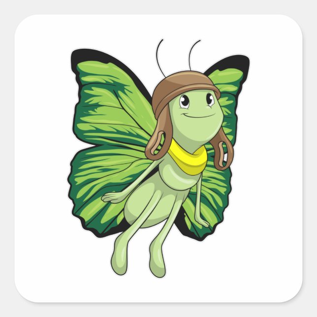 Butterfly as Pilot with Pilot hat Square Sticker (Front)