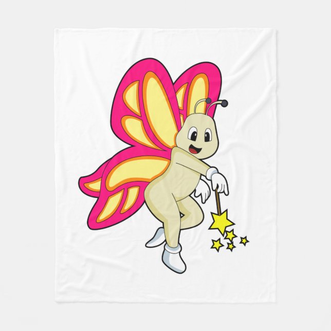 Butterfly as Wizard with Magic wand Fleece Blanket (Front)
