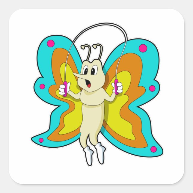 Butterfly at Jumping rope Fitness Square Sticker (Front)