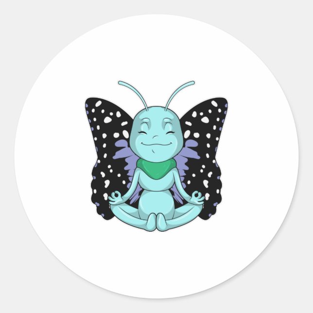 Butterfly at Yoga Stretching Legs Classic Round Sticker (Front)