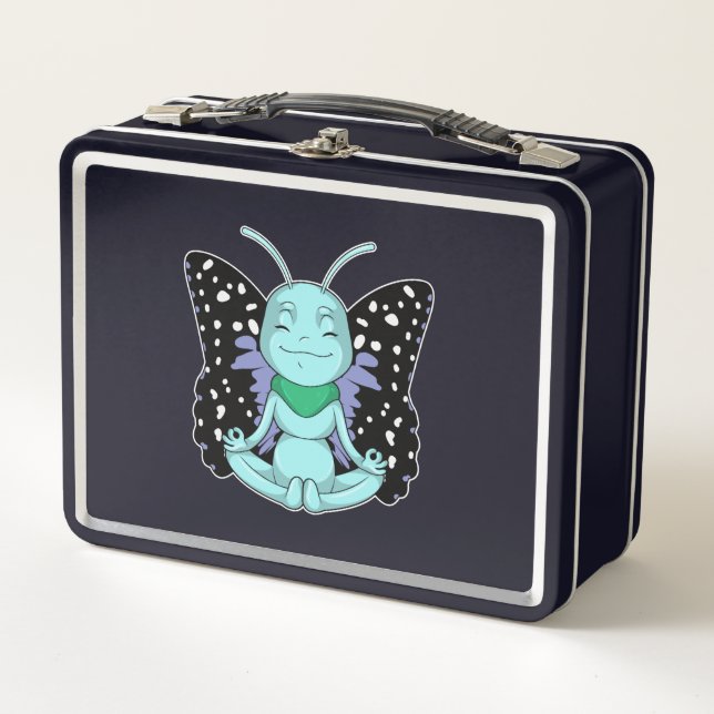 Butterfly at Yoga Stretching Legs Metal Lunch Box (Front)