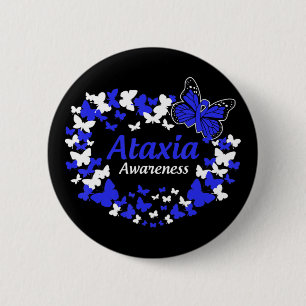 butterfly ataxia warrior with blue ribbon T-Shirt3 6 Cm Round Badge