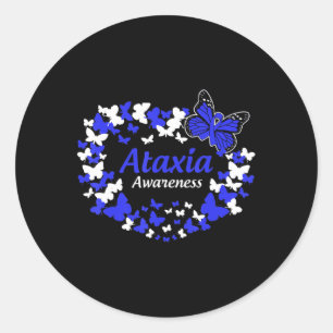 butterfly ataxia warrior with blue ribbon T-Shirt3 Classic Round Sticker