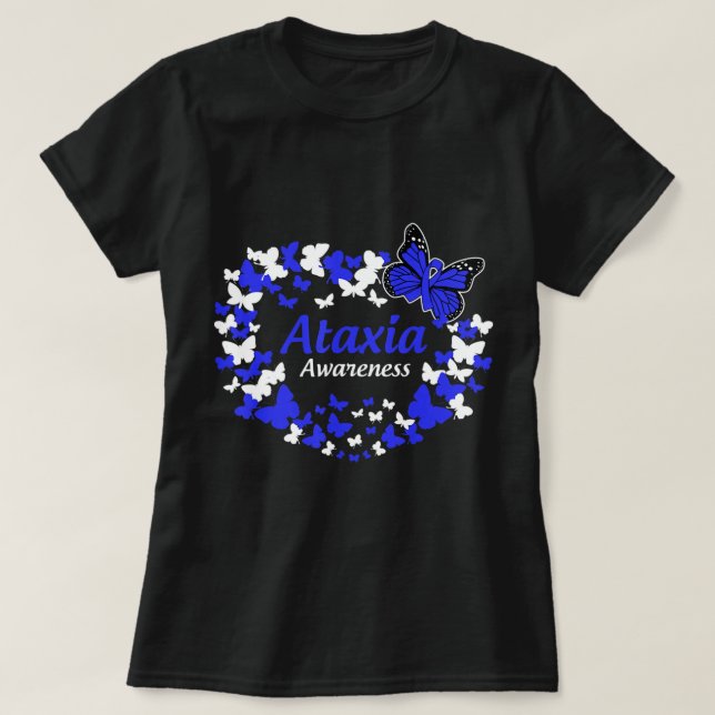 butterfly ataxia warrior with blue ribbon T-Shirt3 T-Shirt (Design Front)