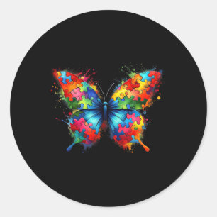 Butterfly Autism Awareness Colourful Autistic Classic Round Sticker