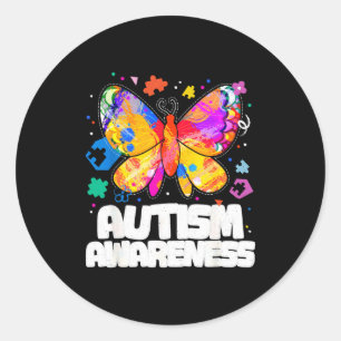 Butterfly autism awareness support autistic puzzle classic round sticker