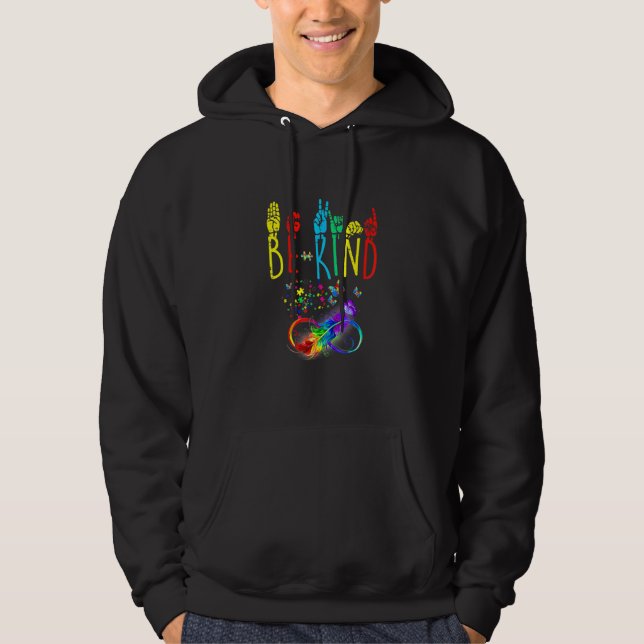 Butterfly Autism Be Kind Butterfly Sign Language Hoodie (Front)