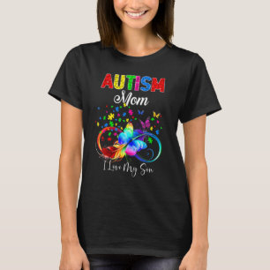 Butterfly Autism Mom I Love My Son Support Autisti T-Shirt