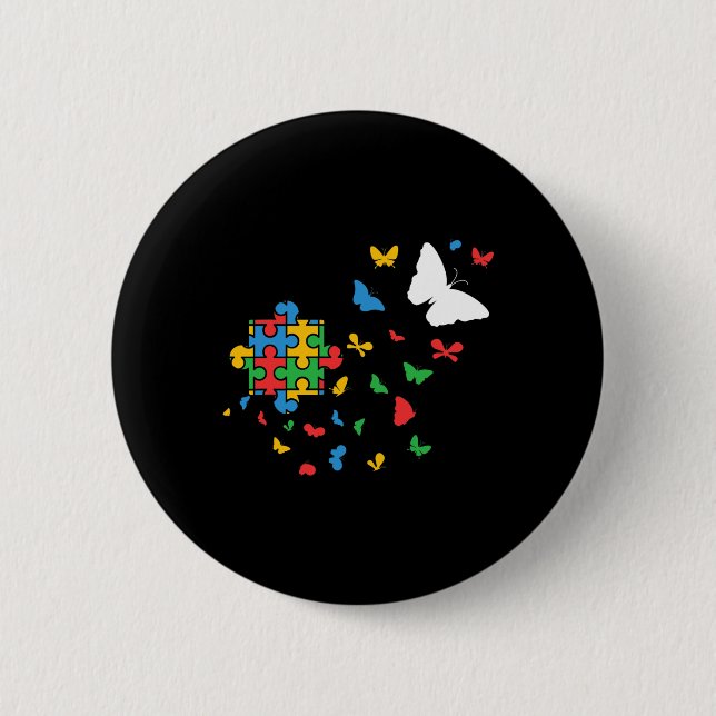 Butterfly Autism Puzzle Autistic Autism Awareness  6 Cm Round Badge (Front)