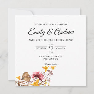 Butterfly Autumn Floral Watercolor Square Wedding Invitation