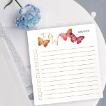 Butterfly Autumn Pink Personalised Checklist Notepad<br><div class="desc">Chic and feminine to-do-list pads, which you can personalise with your name. The design features pretty butterflies at the top with "to do list" lettered in script typography. It has an autumn fall colour palette in shades of pink and gold and the check boxes and lines help keep your notes...</div>