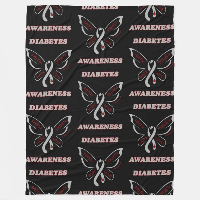 Butterfly/Awareness...Diabetes Fleece Blanket (Front)