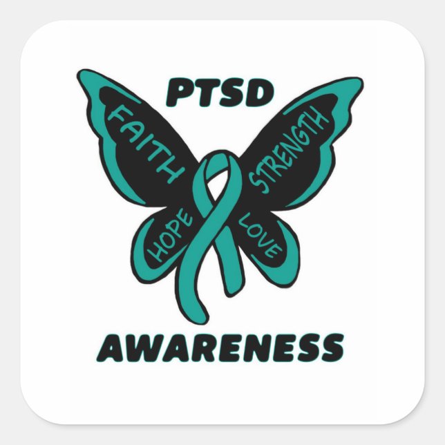 Butterfly/Awareness...PTSD Square Sticker (Front)
