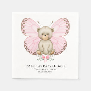 Butterfly Baby Bear Girl   Baby Shower Napkins
