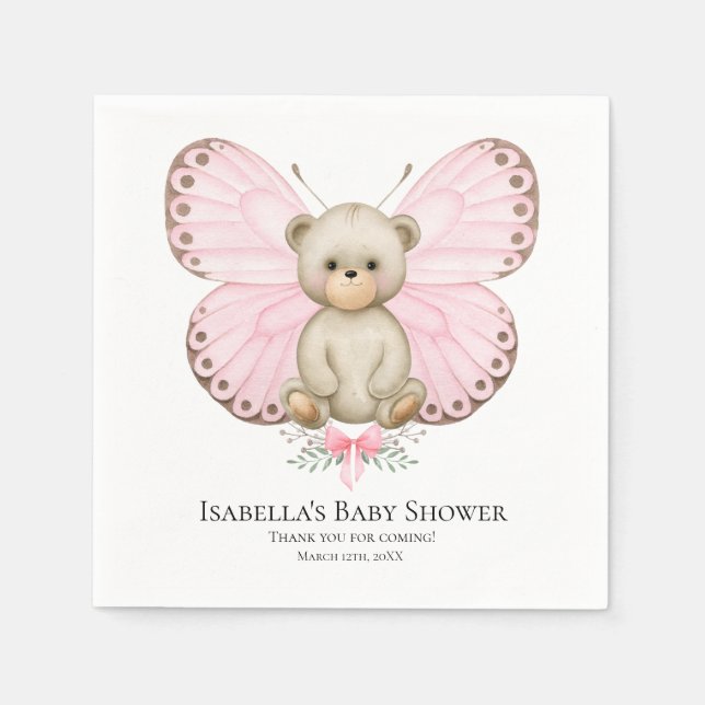 Butterfly Baby Bear Girl | Baby Shower Napkins (Front)
