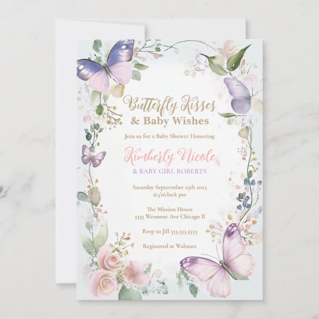 Butterfly baby Butterfly kisses baby shower Invitation (Front)