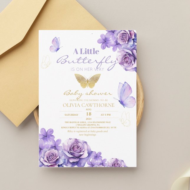 Butterfly Baby Girl Shower Gold Floral Invitation (Creator Uploaded)