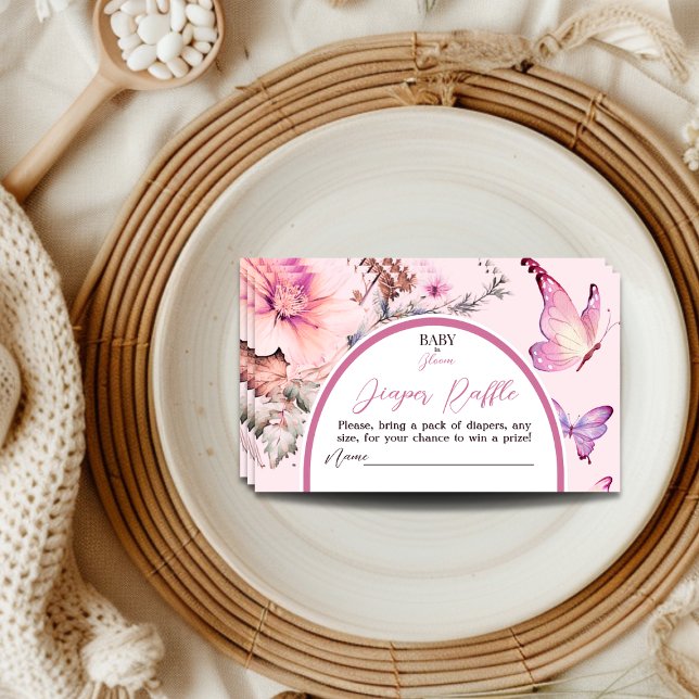 Butterfly Baby in Bloom Baby Shower Diaper Raffle Enclosure Card (Creator Uploaded)