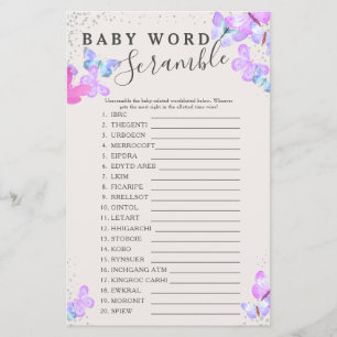 Butterfly Baby Shower Baby Word Scramble Game