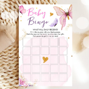 Butterfly Baby Shower Bingo Game Pink Gold Girl
