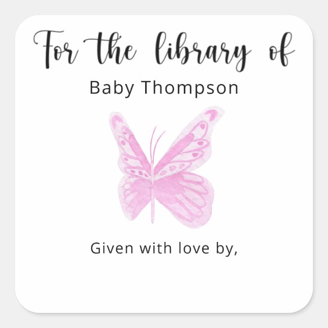 Butterfly Baby Shower bookplate, books for baby Square Sticker (Front)