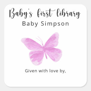 Butterfly Baby Shower bookplate, books for baby Square Sticker