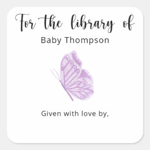 Butterfly Baby Shower bookplate, books for baby  Square Sticker