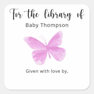 Butterfly Baby Shower bookplate, books for baby Square Sticker
