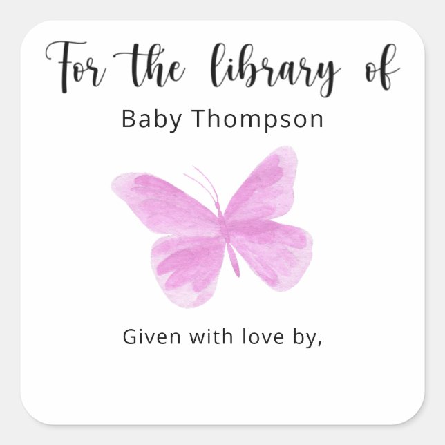 Butterfly Baby Shower bookplate, books for baby Square Sticker (Front)
