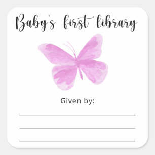 Butterfly Baby Shower bookplate, books for baby Square Sticker