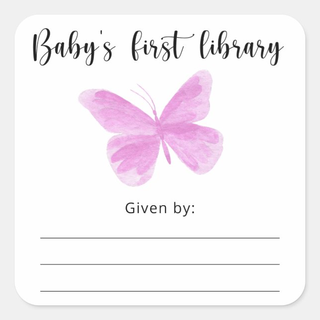 Butterfly Baby Shower bookplate, books for baby Square Sticker (Front)