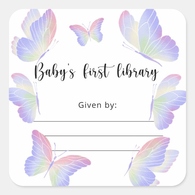 Butterfly Baby Shower bookplate, books for baby Square Sticker (Front)