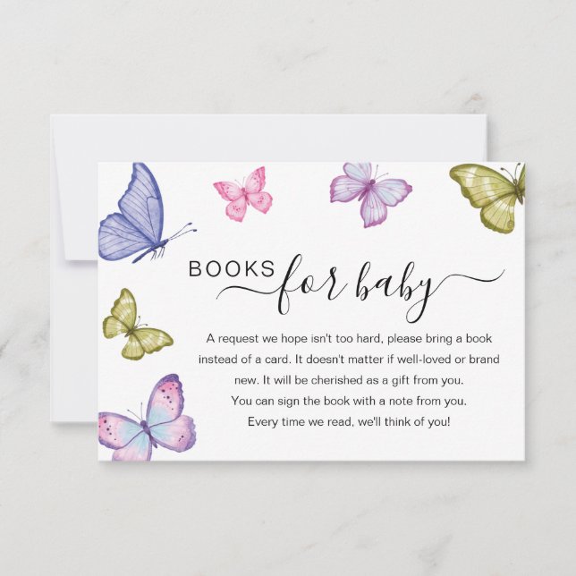 Butterfly Baby Shower Books Request card (Front)